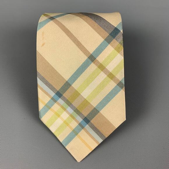 JIL SANDER Yellow Blue Plaid Silk Tie - Picture 1 of 4